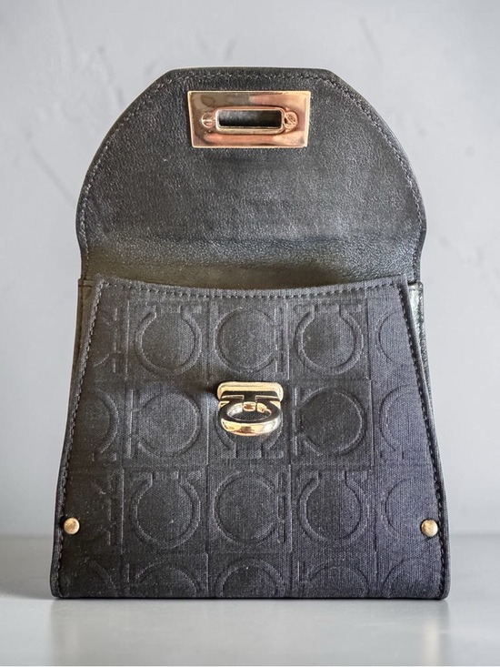 Salvatore Ferragamo Black Gancini Canvas & Leather Wallet - Picture 2 of 4